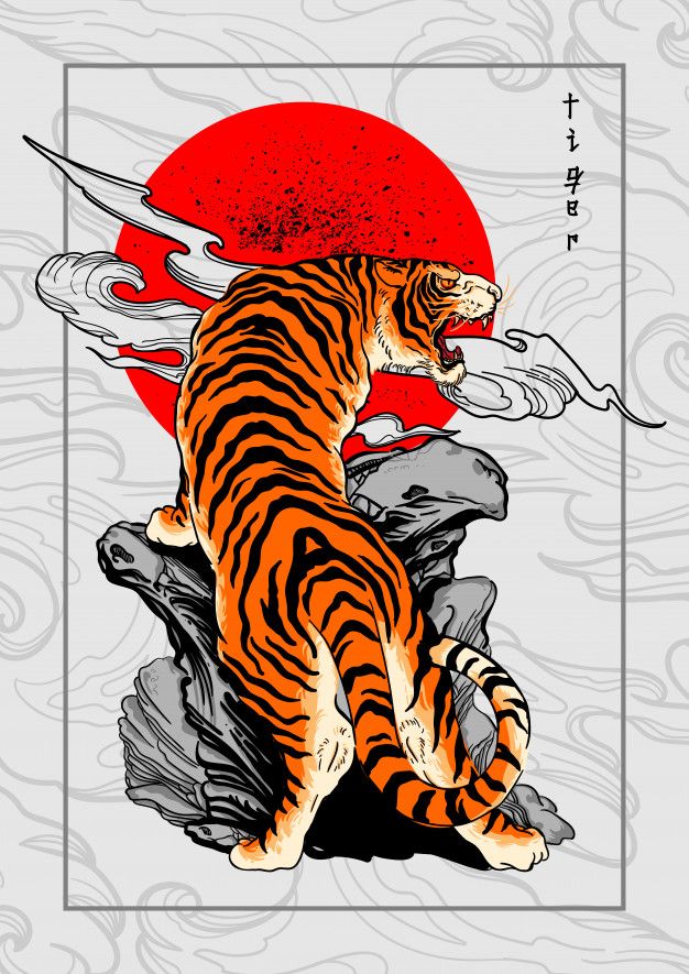 Fondo de tatuaje de tigre japón estilo Vector Premium | Free Vector #Freepik #vector #freefondo #freevintage #freejapon 