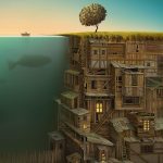 I love this. It makes me think of a visual respresentation of my mind, of my dream world, and of the way I see the real world - normal on the surface with all kinds of fantastical possibility just below.  illustration