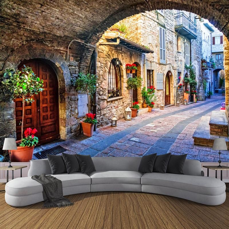 Italian Town Street Scenery Wallpaper Mural #bvmhome #wallpaper #wallmural