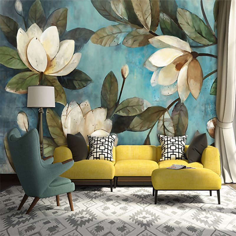 Hoge Kwaliteit Diepe Textuur 3D Witte Lotus Retro Stijl Olieverfschilderij Muurschilderingen Woondecoratie Behang Woonkamer Achtergrond Muur(China (Mainland))