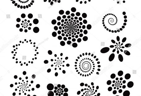 A set of abstract universal geometric elements. Spirals and placer ovals. Black silhouettes on white background. A template for a logo or a design element.