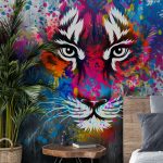 Stunning Tiger Art wall mural from Wallsauce. This high quality Tiger Art wallpaper is custom made to your dimensions.   Transform your room with this tiger art wall mural. Perfect for teenage bedrooms, this striking graffiti mural is sure to create the ultimate feature wall. Featuring a rainbow of bright colours, this graffiti tiger wallpaper mural will introduce colour to your space no matter what size. Click to see more! #tiger