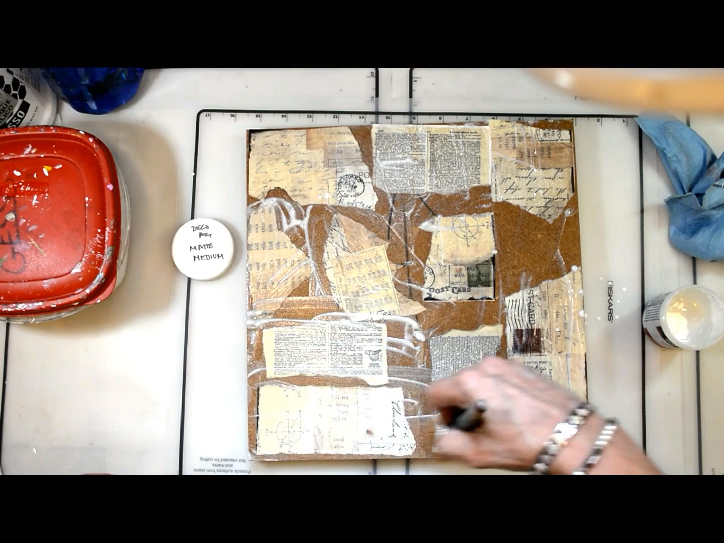 Struggling to create mixed media backgrounds? Let me show you one of my favorites and make it easy for you! Let's create this grungy piece together. Perfect for decor or for art journaling. Come on over to watch! #mixed media #mixed media backgrounds #stencils