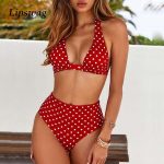 2020 Sexy High Waist Dot Print Bikini swimwear Women Halter Push Up Bikini set