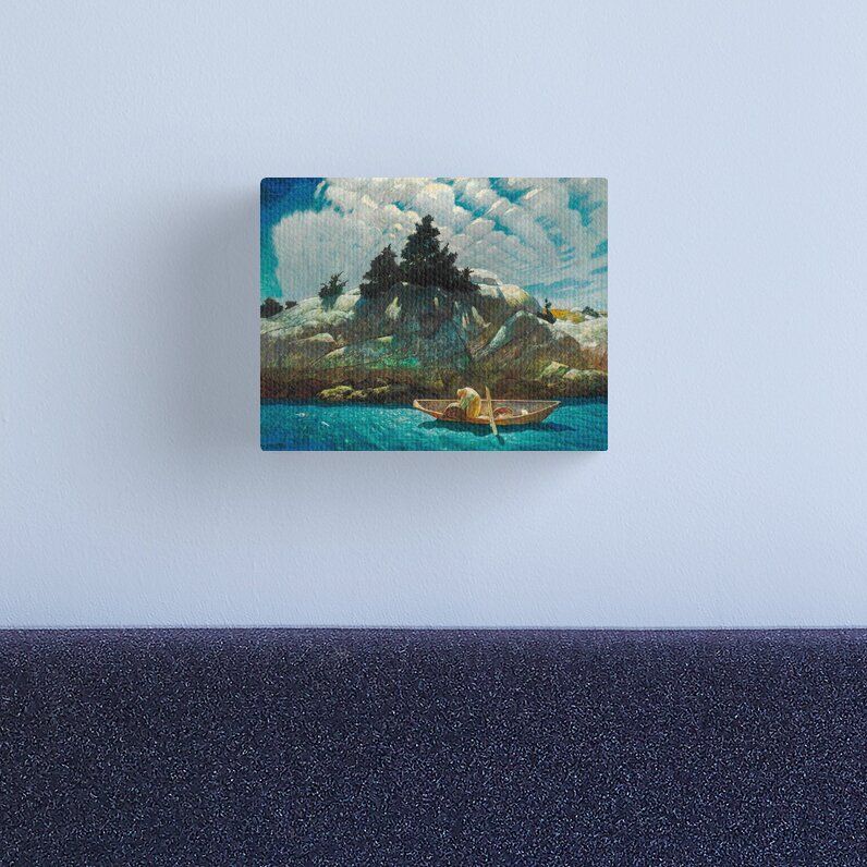 Vibrant colors printed on artist grade canvas. Hand stretched for your order. Multiple sizes are available. Arrives ready to hang. Additional sizes are available. Black Spruce Ledge (Lobstering Off Black Spruce Ledge) is a painting by American artist Newell Convers Wyeth.