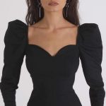 Fall Sexy Sweetheart Neck Bubble Sleeve Top - Black / L