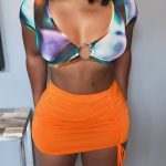 Fashion Sexy Print Hollowed Out V Neck Short Sleeve Two Pieces