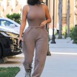 Kim Kardashian West Outfit Inspo Body Suit Lounge Wear Street Style Oversized Tracksuit Joggers Get Yeezy Trainers Shot Bob Haircut 2019 Fashion Outfits