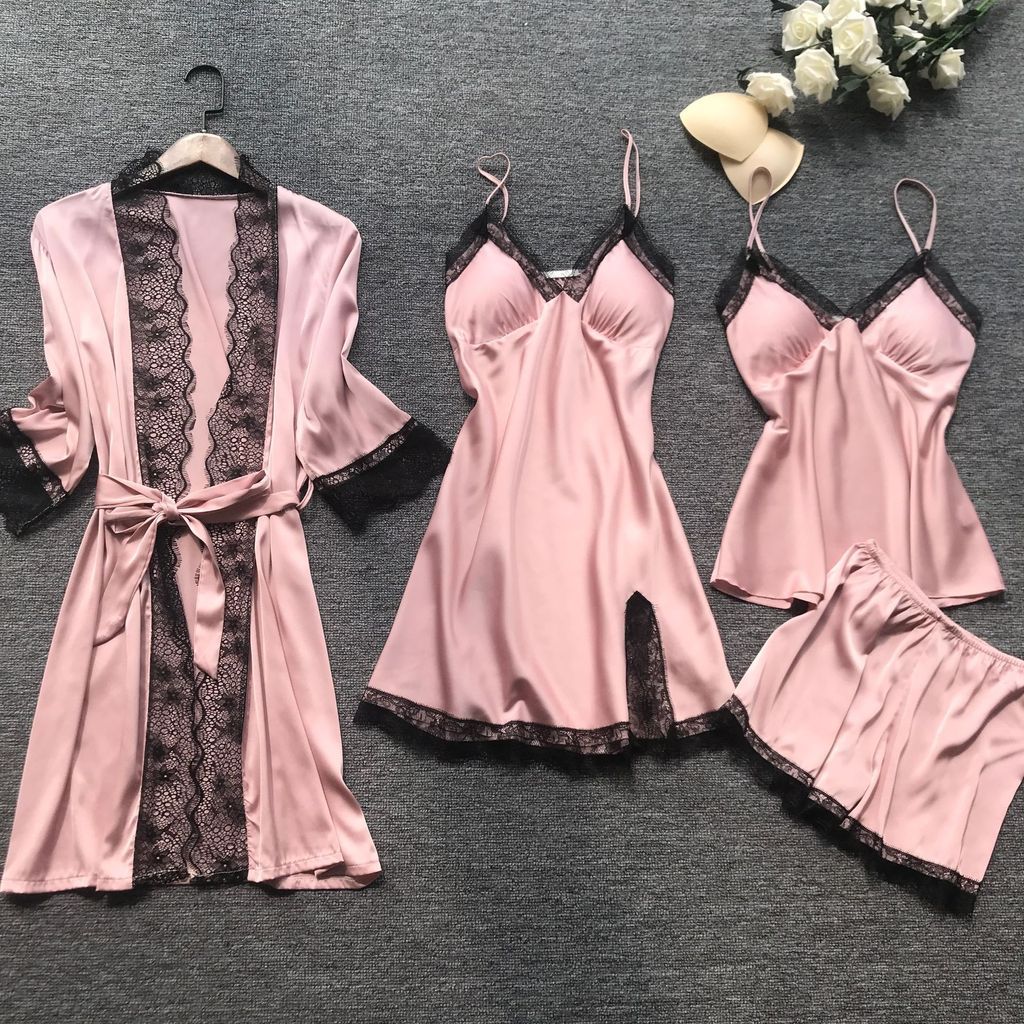 Pijama Cetim Sexy - 4pcs - Frete Gratis - BLACK FRIDAY