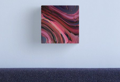 Vibrant colors printed on artist grade canvas. Hand stretched for your order. Multiple sizes are available. Arrives ready to hang. Additional sizes are available. Abstract plum 3d design with blue, gold, cobalt, magenta, pink and magenta