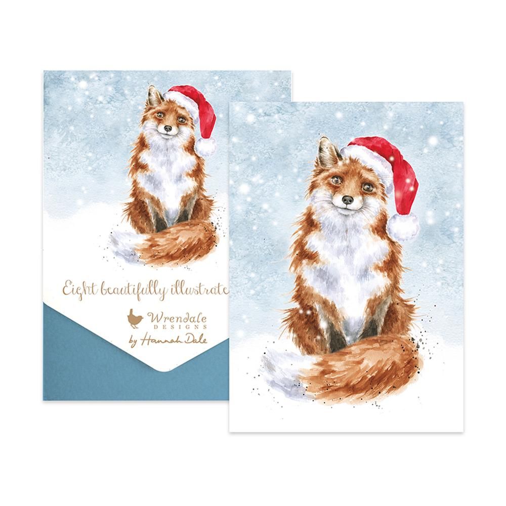 The perfect holiday fox card from one fox lover to another! Featuring a red fox sporting a Santa cap with a beautiful snowy background. Art by British artist Hannah Dale, inspired by the British countryside. Printed on high quality, textured paper board, giving the card a wonderfully luxurious feel. From Wrendale Designs, England. Message inside reads: 'With Best Wishes for Christmas and the New Year'. 5.75