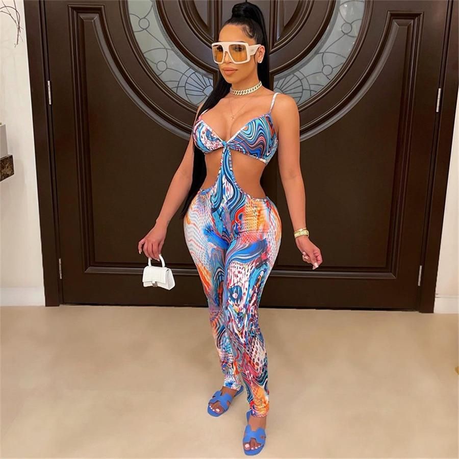 Sexy Aesthetic Print Camis Backless Jumpsuits Womens Summer Skinny Clubwear Overall Female Hot One Piece Streetwear Outfits2021