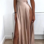 Sexy Side Slit Spaghetti Straps Long Evening Prom Dresses, Evening Par – SposaDresses