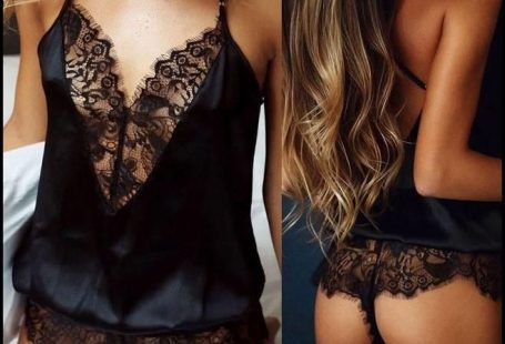 Sexy Women's V-neck Lace Mesh Splicing Satin Halter Backless Jumpsuits Lingerie