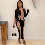 Summer Sexy Mesh See Through Dress Women Long Sleeve Skinny Stretch Turtleneck Bodycon Party Clubwear Female Dresses