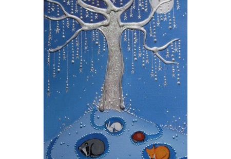 Artist: Angie LivingstoneSubject: AnimalsStyle: Modern & ContemporaryProduct Type: Gallery-Wrapped Canvas Art This ready to hang, gallery-wrapped art piece features a tree in the center of a blue