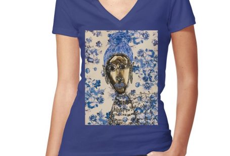 Flattering slim fit soft jersey t-shirt with v-neck. Solid colors are 100% cotton, heather colors are cotton blend. Range of colors available, with the option to print on front or back. Size range S-2XL. “Blueberries and Chocolate”, painting created by Ghene Fox the Artist. Collection of artwork.