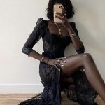 Lace Loose See Through Midi Dress Season: SummerNeckline: Slash neckSleeve Style: RegularDecoration: LaceStyle: Sexy & ClubDresses Length: Ankle-LengthMaterial: PolyesterMaterial: SpandexSilhouette: Fit and FlareClosure Type: PulloverSleeve Length(cm): Three QuarterType: Chest wrappingRelease Date: Spring 2021Material Composition: Synthetic FiberWaistline: Loose waistPattern Type: Floral