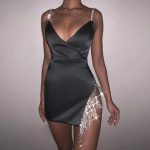 Tassel Glitter Spaghetti Strap Sheath Bodycon Dress Material: PolyesterSilhouette: SheathNeckline: StraplessSleeve Length(cm): SleevelessSleeve Style: Spaghetti StrapDecoration: TasselStyle: Sexy & ClubWaistline: EmpirePattern Type: SolidDresses Length: Above Knee, Mini