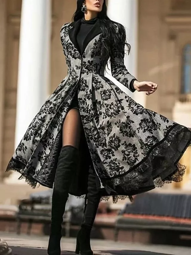 Femme Robe Évasée Robe Midi - Manches Longues Couleur unie Dentelle Patchwork Automne Sexy 2021 Noir S M L XL XXL de 2021 ? € 30.09