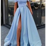 Linha A Minimalista Sensual Noivado Baile de Formatura Vestido Ombro a Ombro Sem Manga Longo Cetim com Com Fenda 2021 de 2021 por € 137.97