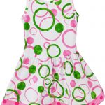 Beautiful Girls Pink and Green Bubble printed Swing Dress by AnnLoren. Full skirt attached. Low Waist. Trimmed with pink polka dots. Very flattering to all body types. Lays above the knee for most, depending on the height of girl. Made with 95% Egyptian Cotton 5% Spandex stretch knit.