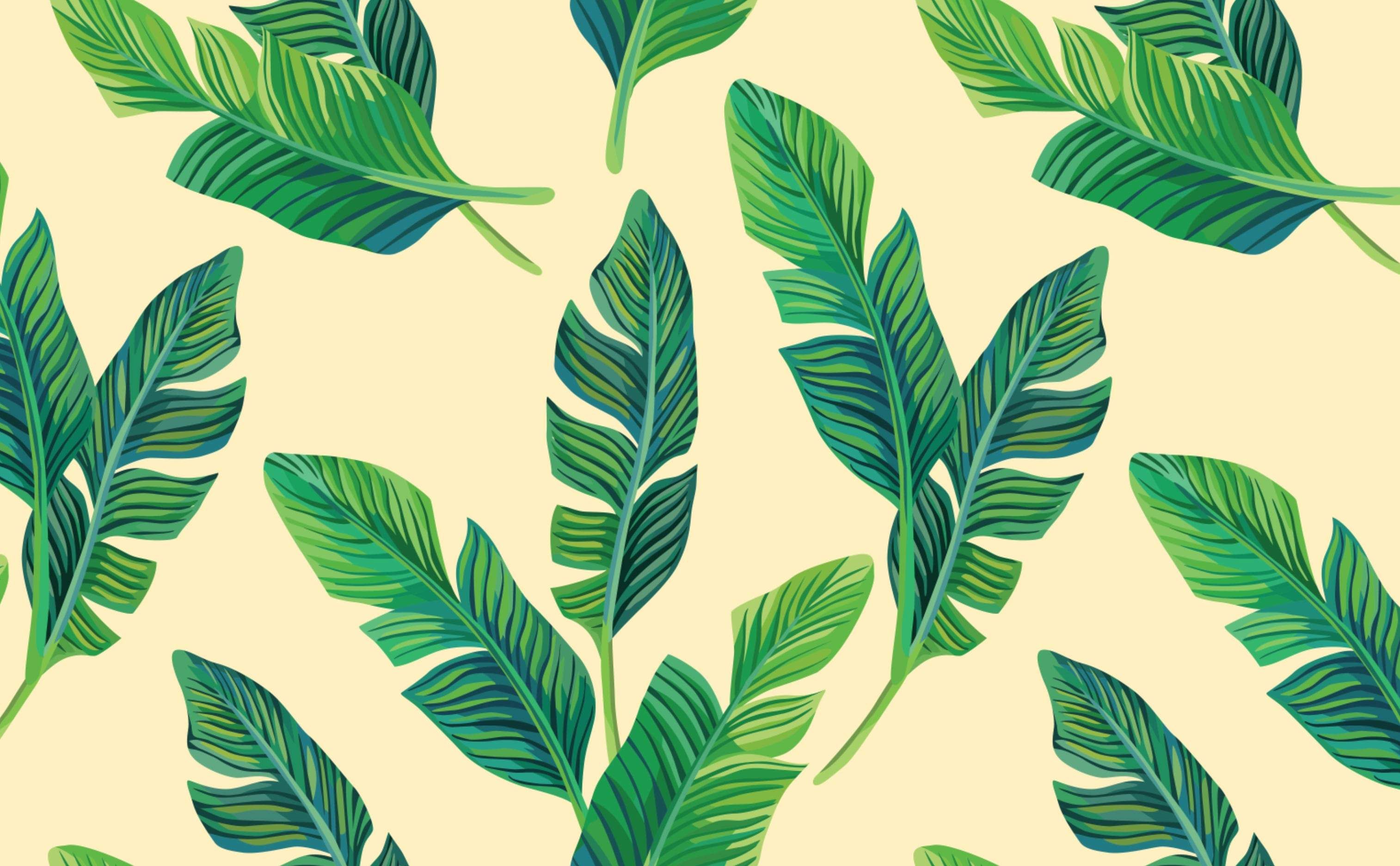 Get a tropical vibe with these highly stylized banana palm leaves in varying shades of green on a beige background. Available in both removable peel-and-stick and permanent wallpapers. Printed with child-safe inks.