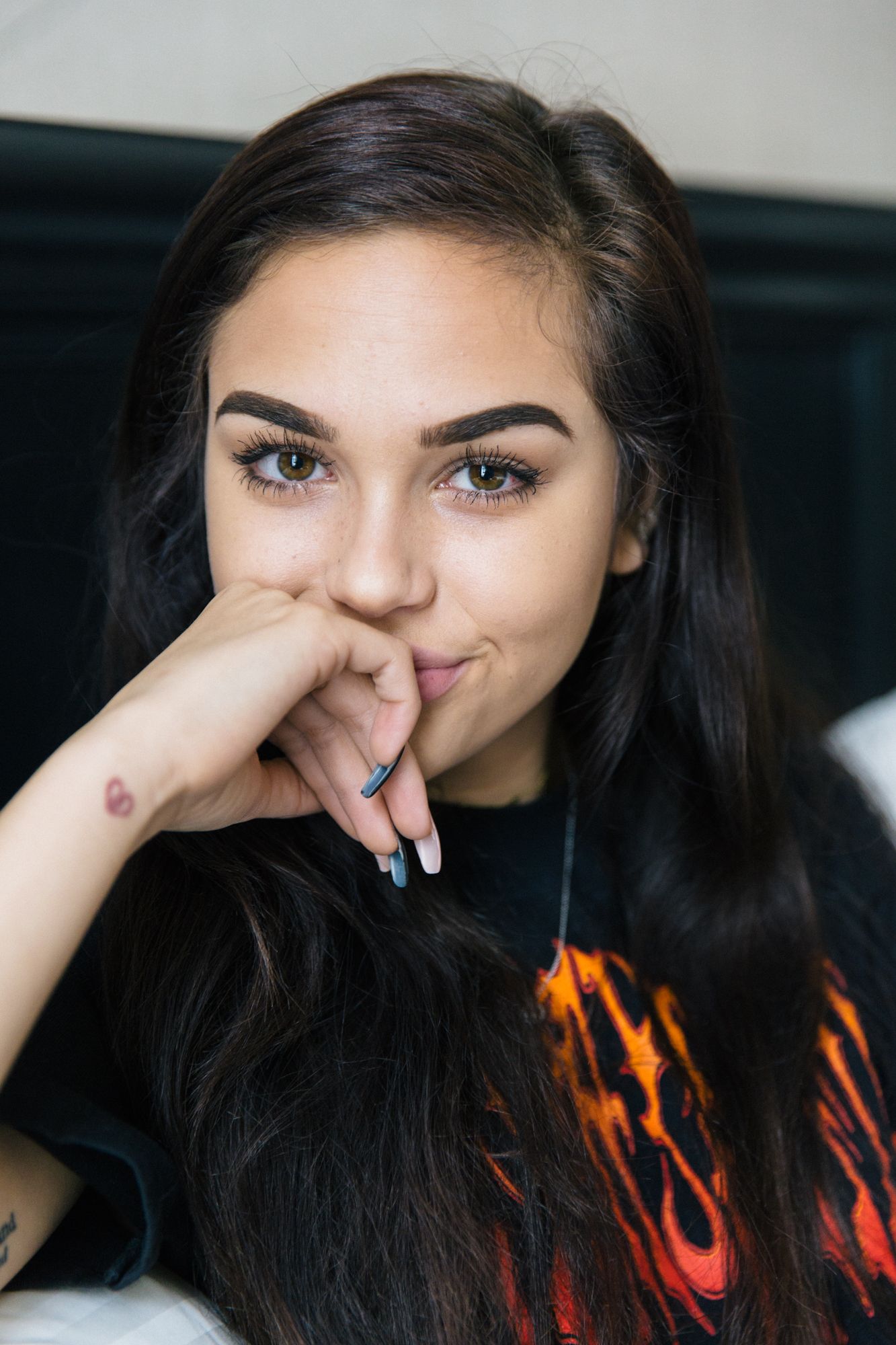 Singer Maggie Lindemann On Her New Video, Tattoos, and More: We had the chance to catch up with her before her performance of Pretty Girl at YouTube Space NY where she talked to us about almost everything. -- Black graphic T-shirt and black jeans. | <a href=