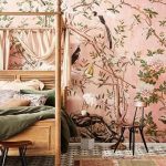 Pastel Pink Wallpaper for Walls, Magnolia Mural, Chinoiserie, Garden Wallpaper Decor