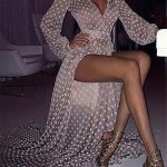 Sexy Deep V Neck Wave Point Long Sleeve Maxi Dresses