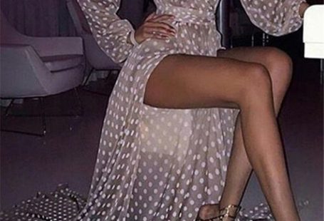 Sexy Deep V Neck Wave Point Long Sleeve Maxi Dresses