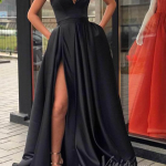 Simple Royal Blue Satin Long Prom Dresses with Pockets FD1551B