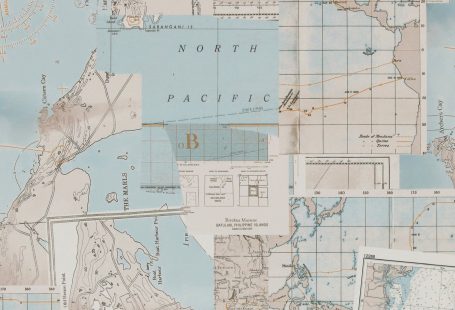 Pacific Map is a wallpaper that features a pattern of carefully collaged map fragments that can evnvelope any space with an overall dreamy atmosphere. Enrich your sense of adventure with this collection a perfectly pastel maps that add just the right amount of colour and softness to calmer spaces.
