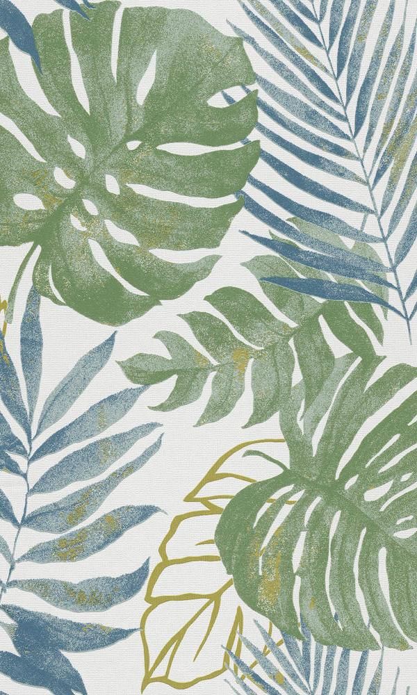 Textured Tropical Wallpaper This botanical print wallpaper features a consistent design of monstera leaves, fern leaves, and other tropical motifs. A weathered effect is applied throughout the design, and the leaves are embossed on a textured background, creating depth with a touch of playfulness and style.