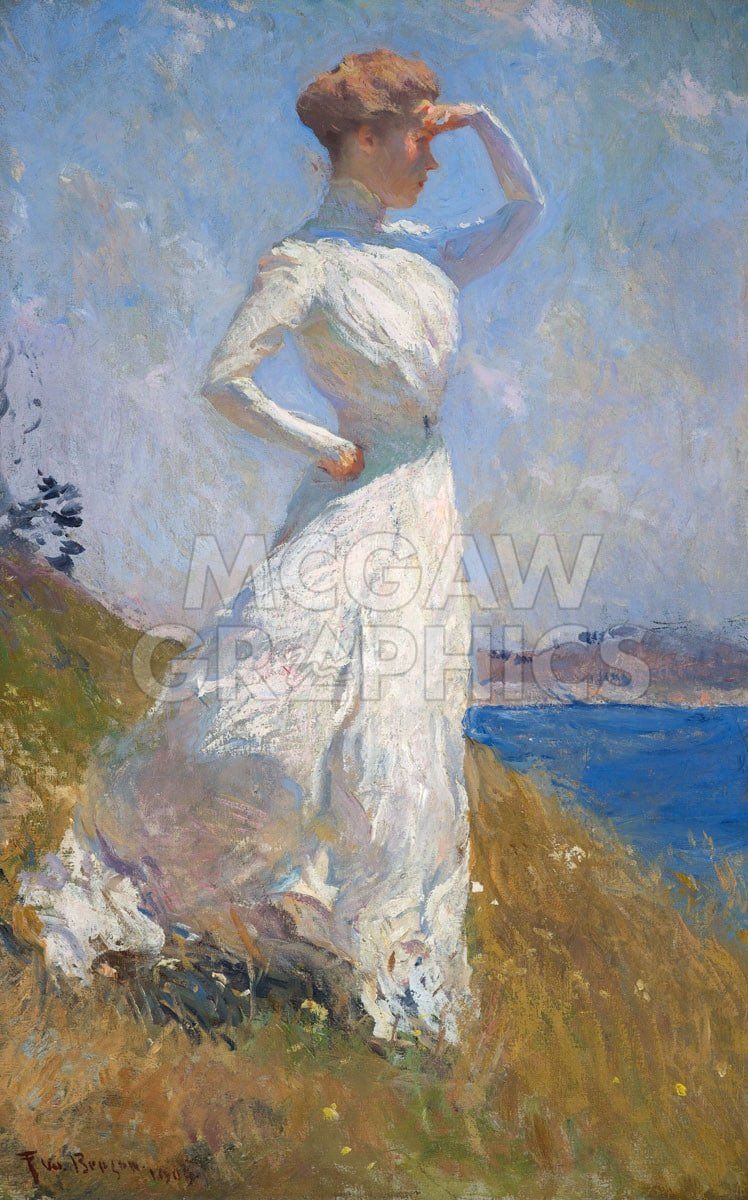 Image is Copyrighted and Property of its respective owner About the ArtistSunlit summers spent along the rocky coast of Maine with his family inspired the acclaimed series of paintings for which Frank Weston Benson is best remembered. Benson's paintings of his daughters enjoying the fleeting days of a turn of the century summer holiday provided the artist the opportunity to explore the subtle nuances of light, a favored subject of the Impressionist movement. Born in Salem, Massachusetts, Benson attended the School of the Museum of Fine Arts in
