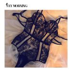 SAY MORNING Embroidered Hollow Sexy Women's Patchwork Bodysuit Underwear Set Lace Perspective One-Piece Erotic Lingerie - Black / M