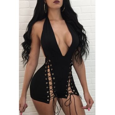 USD9.99Sexy Deep V Neck Backless Black Twilled One-piece Jumpsuits
