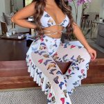 Bra top and ruffle mesh pants bikini swimsuit cover ups Material: SpandexMaterial: AcrylicPattern Type: PrintStyle: Young StyleFit: Fits true to size, take your normal sizecolor: candy colorgender: women female