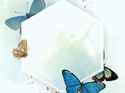 Free Vector | Hexagon frame with blue butterflies patterned background
