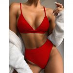 High Waist Bikini Set Swimwear - Red / S