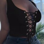 Summer Black Lace-Up Sexy Ribbed Tank Crop Top Black - L / Black