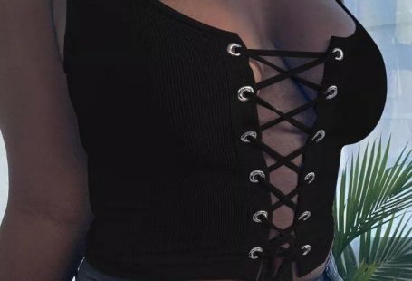 Summer Black Lace-Up Sexy Ribbed Tank Crop Top Black - 2XL / Black