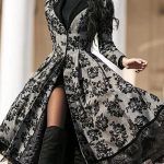 Women's Dress Women's Dresses Lace Stitching Printed Long Sleeve Dress, Black / 2XL