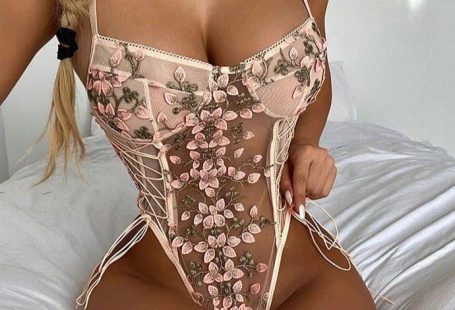 Ellolace Floral Embroidery Bodysuit Women Lace Up Bandage Bodies Sexy Sleeveless Bodycon Transparent Lingerie Mesh Bodysuits Top - M / Royal Blue
