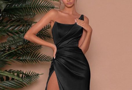 FTZ Spring and Summer New One-Shoulder Fishbone Split High Waist Mop Long Sexy Maxi S-Black