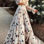 Off Shoulder Butterflies Floral Printed Maxi Dress