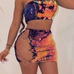 Sexy Color Block Skirt Set - S / Fan Fare