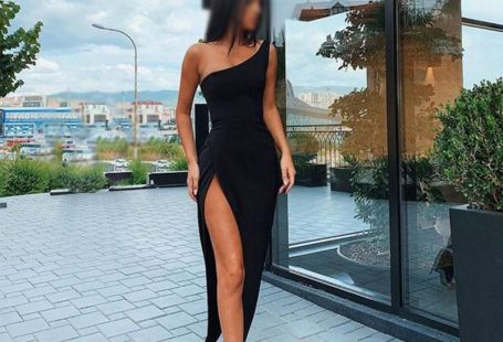 One Shoulder Mermaid Black Side Slit  Modest Unique Prom Dresses PD2106 - US2 / Picture Color