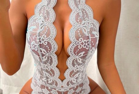 One Piece Push Up Bra Lace Backless Cross Strap Set - 4055-Gray / L