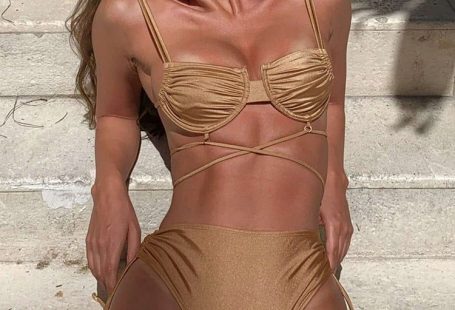Bikini Sexy Triangle Adjust Swimwear Women Bathing Suit Hollow Out Quality Pleated Swimsuit Female Double-Sided Bikini Set - 1415OG / S